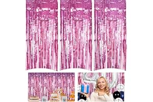 LPAMABA 3 Stück Lametta Vorhänge Rosegold Folien Fransen Lametta Vorhänge 1 * 2.5m Vorhang Deko Geburtstagsdeko Metallisch Vorhänge Selbstklebende Metallfolie für Hochzeit Verlobung Geburtstag Party