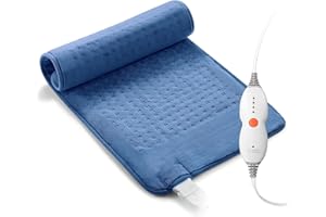 CURECURE Electric Heated Pad, 30x60cm Heating Pad for Back, Neck, and Shoulder, 4 Heating Levels & 1.5 Hours Auto-off, Overheating Protection & Quick Heating Machine Washable (Blue)