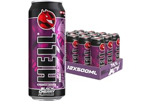 HELL BLACK CHERRY Energy Drink | +20% More Caffeine | Vitamins B2, B3, B6, B12, C & D | No Preservatives | Environmentally Friendly Packaging