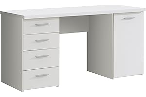 NEWFACE Forte Net106 Scrivania con 4 cassetti e 1 Anta, in Legno derivato, Bianco Opaco, 145 x 60 x 76,3 cm