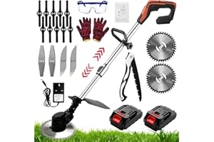 GOMPUY Strimmer, Garden Strimmer, Cordless Strimmer with Blades, Brush Cutter, Grass Trimmer Electric with 2PCS 2.0Ah Battery, 90° Head Rotation, Suitable For Cleaning Weeds And Lawns In Gardens