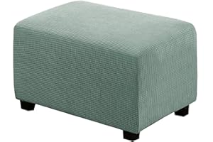 CLGTY Rectangle Stretch Ottoman Slipcovers, Jacquard Footstool Protector Foldable Soft Non Slip Footrest Covers With Elastic Bottom Furniture Protector For Pets-green-Large