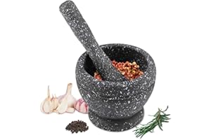 BEUFEE Mörser und Stößel Set, Stößel und Mörser Granit Knoblauch Crusher Sauce Knoblauch Masher Guacamole Schale Hand Grinder Crusher Küche Gadgets Gewürzwerkzeuge Gewürzmühle Hand(Schwarzes Granitkorn)