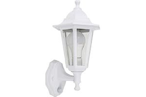 MINISUN Traditional Victorian Style Matt White Outdoor Garden Security IP44 Rated Wall Light Lantern - Featuring an Integrated PIR Motion Detector Sensor - Complete with a 15w LED GLS Bulb [6500K Cool White]