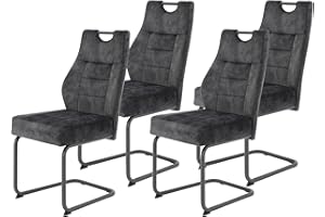 ‎HELA TISCHE Hela Tische, 4er Set Esszimmerstuhl Schwingstuhl Linda, Mikrofaser Anthrazit, Rundrohgestell grau, Komfortsitz Federkorb, 140kg belastbar