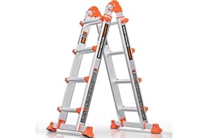 ‎KINGRACK KINGRACK Aluminium Teleskopleiter 4,17 M 4x4 Sprossen Mehrzweckleiter, Rutschfeste Multifunktionsleiter mit Stabilisatorstange, Aluleiter Treppenleiter Bockleiter beidseitige Steh Belastbar bis 150 kg