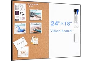 ARCOBIS Cork Board White Board Combo, 60 x 45 Bulletin Board-Black Frame, Magnetic Dry Erase Board & Corkboard for Wall, Vision Board for Home, Office, School