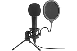Intempo Podcast Desktop Microphone - Pop Filter for Vlogging and Gaming, Captures Rich Full Bodied Sound, Includes Adjustable Shock Mount, Tripod Stand, Foldable Angle and 3.5 mm Jack
