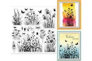 GLOBLELAND Fiori Canne D'Erba Timbri Trasparenti per Fai Da Te Scrapbooking Fiori di Campo Sigilli per Timbri Trasparenti In Silicone 15x15 cm Francobolli Trasparenti per Carte Produzione Diario