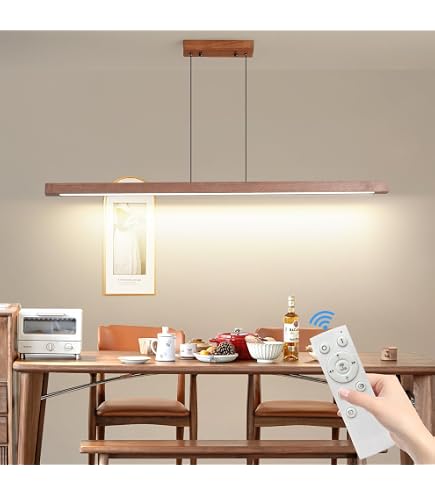 Pendelleuchte Holz LED Dimmbar – 100 Cm Hängeleuchte Mit Fernbedienung, 40W, Für Esstisch & Wohnzimmer