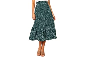 Oyamiki Women's Summer Pleated Long Skirts Casual High Waist Vacation Polka Dot Skirts with Pockets Midi Skirt