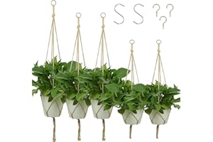 KissDate 5 Pack Jute Rope Plant Hanger with 5 Pack Hanging Hooks, Flower Pot Plant Holder for Indoor Outdoor Decorations, 4 Legs（1 Pieces 120cm, 2 Pieces 105cm, 2 Pieces 90cm）