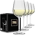 Zuvo Large White Wine Glasses Set of 4 x 380 ml Clear Crystal Wine Glasses with Long Stem - Flat Bottom Wine Glasses - Dishwasher Safe Wine Glass 38 cl Holding Capacity