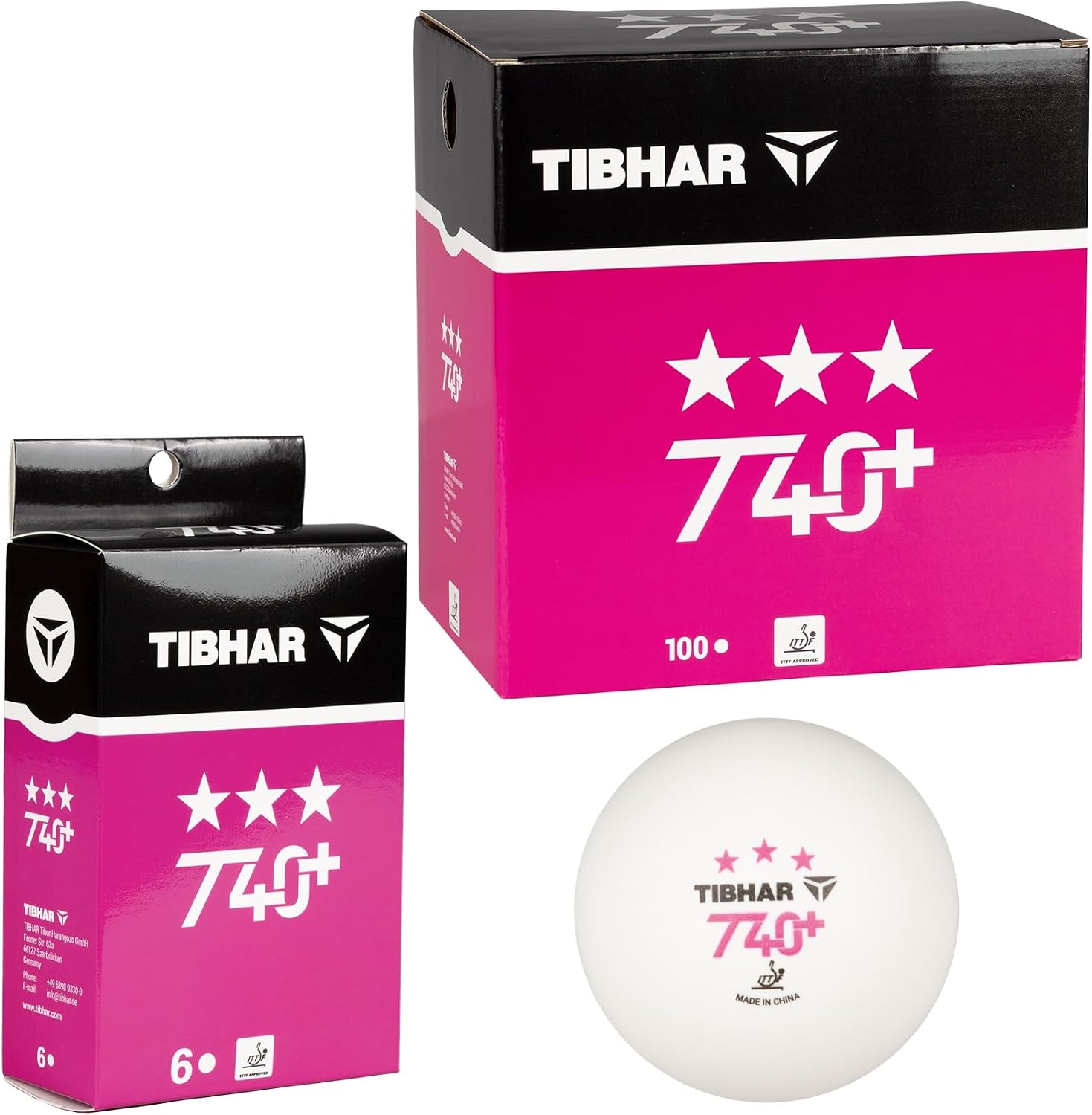Tibhar Pelotas de tenis de mesa T40+ *** 3 estrellas | Aprobación ITTF para juegos de puntos y competiciones oficiales | 6 o 100 unidades | Calidad única de plástico ABS