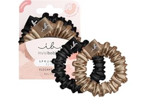Invisibobble Sprunchie Slim czarny i złoty jedwabny grzebień x2 - jedwabny Scrunchie z spiralną gumą do włosów wewnątrz - miękkie jedwabne scrunchies z dużym wsparciem