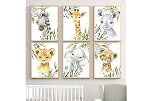 Youihom 6 Láminas Animales Selva Poster Bebe Habitacion Elefante León Rinoceronte Cebra Jirafa Leopardo Impresiones de Pared Cuadros Infantiles Niño Niño Regalo 21 x 30 cm sin Marco