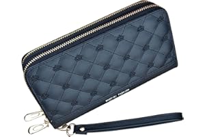 YIXUAN LLC Yixuan Portefeuille Femme Grande Capacite Portefeuille avec Double Fermeture Éclairent Grand Taille Portefeuille Porte-Cartes en Cuir PU Portefeuille avec Poche pour Téléphone et Dragonne