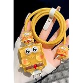 WANNA PROTECT iPhone 20W Uyumlu Kablo Koruyucu Kılıfı 5'li Set, SpongeBob, Sarı KabloKoruyucu3l&uuml;Set