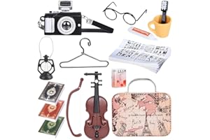 Fivtsme Miniatur Puppenhaus Zubehör, 12PCS Miniatur Deko, Miniatur Zubehör, 1:12 Puppenhaus Miniatur,Koffer Zahnpasta Zahnbürste Tasse Kamera Lampe Gitarre Bücher Brille Zeitung, Miniatur Garten Deko