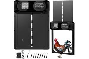 BRSINSE Chicken Flap Automatic Chicken Door, Aluminium Electric Chicken Flap Battery, Automatic Chicken Flap with Waterproof Large Display, Timer, Manual, Intelligent Pinch Protection
