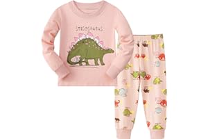 DINOPJS Girls Pyjamas Set Cotton Dinosaur Pjs Long Sleeve 2 Piece Outfit Pajamas Children Christmas Clothes for Kids
