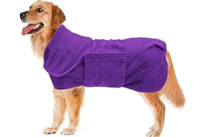 MOREZI Dog drying coat robe dressing gown towel pet bathrobe super absorbent anxiety relief designed fit for small medium large breeds - Purple - XXL