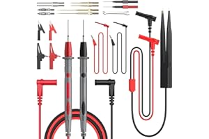 Proster Multimeter Test Leads Kit - 24 in 1 Electrical Lead Testing Set with Replaceable Gold-Plated Multimeter Probes Alligator Clips Test Hooks Insulation Piercing Clip Test Probes SMD Test Tweezer