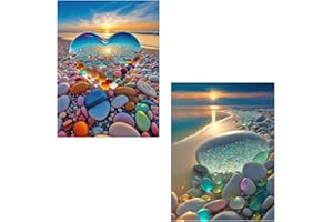 XONGSYUE Playa Diamond Painting Kit, 2Pcs Diamond Painting Kit Completo, Corazón Pintura Diamante, Cuadro Diamantes 5D, DIY Diamante Cristal Bordado Pintura, Dibujos con Diamantes para Hogar Muro Decoración