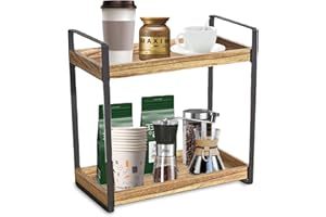 Gzsekken 2 Tier Coffee Bar Accessories Organiser, Wooden Kitchen Counter Shelf, Standing Coffee Station and Organiser