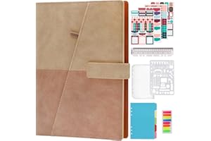 HXRTANGS Quaderno a Fogli Sciolti Rricaricabile Formato A5, Organizer a Righe con Portapenne, 80 Fogli / 160 Pagine, 6 Raccoglitori ad Anelli Diario per Uomini Donne Viaggiatori Studenti, Beige