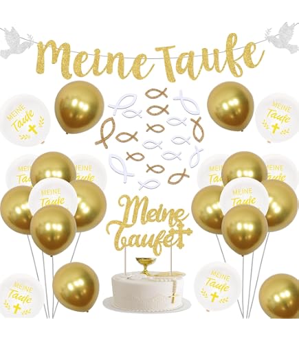 Taufe Deko Set Für Jungen – Inkl. Banner, Holz-Fische & Luftballons In Blau/Weiß