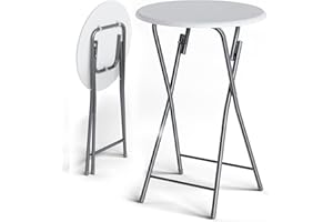 Casaria® Tavolino Alto da Bar Bistrot Pieghevole Ø60 cm Metallo MDF Tavolo Bianco Effetto Legno