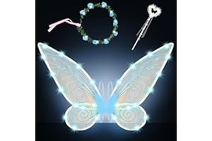 KITIMI Ali da Fata, Ali Fata Donna, Fairy Wings e Bacchetta, Anello di Fiori Carino, Ali Arcobaleno per il Costume da Cosplay di Halloween Angelo Vestito per la Fotografia di Compleanno, Ali Fata Bambina