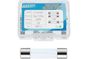 AUKENIEN 1A, 1 amper, 250 V, bezpieczniki szklane 5 x 20 mm, szybki zestaw bezpieczników szklanych