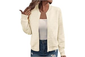 KJAMEAS Bomberjacke Damen Blouson Sommerjacke Leichte Reißverschluss Sweatjacke Kurz Pilotenjacke Einfarbig Jacke Dünne Langarm Übergangsjacke College Jacket Mädchen Fliegerjacke Sommer Damenjacke Wanderjacke