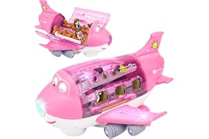 GIAPOO Airplane Toys for 3+ Year Old Girls - 360° Rotating Aeroplane Toy with LED Flashing Lights & Musical Sounds, Ideal Barbie Aeroplane for Toddler's First Birthday Gift, Pink
