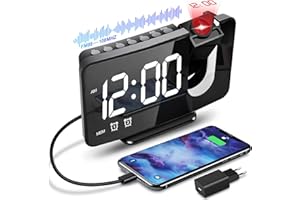 Anykuu Projektionswecker Wecker mit FM-Radio Snooze-Doppelgong USB-Anschluss 3 Helligkeitsstufen LED-Display 180°-Radiowecker Digitaler Wecker Geeignet für zu Hause und im Büro usw