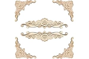 Hezhou 6 Pcs Holzornamente für Möbel Vintage Holzornament Holz Ornamente Zierleisten Holzornamente Ecke Holzschnitzerei Applique Ornament Holz Skulptur Corner Holzornamente (Rose Schnitzerei)