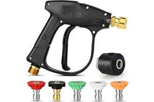 BILIVRY Pressure Washer Gun, Short Nozzle Jet Wash Gun with M22 14MM Hose Interface and Adaptor Compatible with 1/4 inch Quick-Connect Nozzles 4350PSI High Pressure for Car Washing and Patio Cleaning