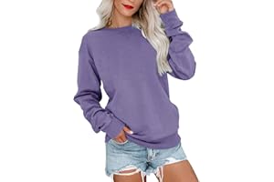 VIGVAN Damen Sweatshirt Pullover Elegant Basic Langarmshirt Rundhals Baumwolle Pulli Herbst Winter Casual Oberteile Langarm Tops