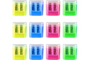 GOUWEIBA 12 Pezzi Temperamatite, Doppi Fori Temperino Temperini con Contenitore, 4 Colori Temperino con Serbatoio per Diversi Tipi di Matite per Ufficio Scuola Casa