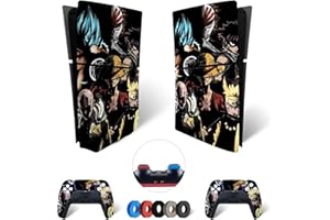 MaD Vision® Extra-Durable Vinyl Skin Set for PS5 Disc Slim + 5 Pairs of Aiming Rings | Scratch-Resistant Sticker Kit for PlayStation 5 + 2 Controllers – for Anime Design