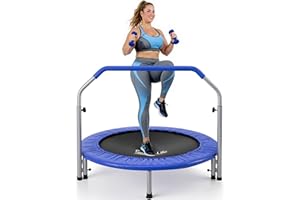 SereneLife Hopfällbar Trampolin för Vuxna och Barn 102 cm – Mini Fitnessstudsmatta för Inomhus- och Utomhusbruk, Justerbart Handtag med 5 Höjdlägen, Rebounder för Konditionsträning, Upp till 100 kg
