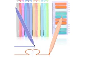 Aunphuw Pastel Highlighters 12 Pack Mild Multicolor Aesthetic Cute Double Ended Bible Highlighters Pens No Bleed With Chisel Tip+10 color Sticky Notes for Notes,School,Journals, Square