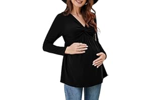 KOJOOIN Ladies Maternity 3/4 rękawy Maternity Bluzka V Neck High Waist Cross Knot Maternity Shirt