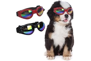 TYXHXTF 2 Pcs Dog Goggles, Dog Sunglasses Windproof UV Protection Anti Fog Waterproof, Pet Glasses with Adjustable Strap, for Cat and Small Dogs (Black and Red)