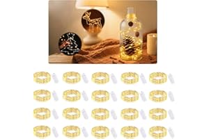Pavlleen - Cadena de 20 luces LED micro, con batería, 2 m, 20 mini LED con batería, para fiesta, boda, decoración de habitación, Navidad, botella, DIY (Blanco Cálido)