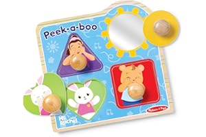 Melissa & Doug Ms Rachel Wooden Peek-a-Boo Jumbo Peg Puzzle, 4-Piece with Mirror, Toddler Toys for Boys and Girls Ages 1+ Years