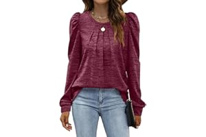 Sampeel Womens Long Sleeve Tops Ladies V Neck Sweatshirts Puff Sleeves Jumpers Loose Fit Tunic Ruffled Cuffs