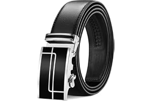 TANGCHAO Ceinture Hommes Réglable à Cliquet Boucle Automatique Ceinture en Cuir pour Homme 35mm de Large Noir 115-145cm